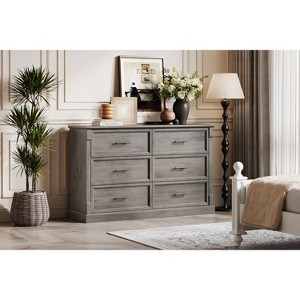 Farmhouse 6-Drawer Dresser – 47'' Rustic Wood Chest of Drawers for Bedroom, Living Room & Entryway - 1 of 4