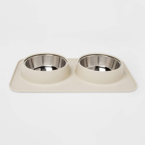 Modern Tall Metal Elevated Dog Bowl with Natural Wood Top - Black - Boots 