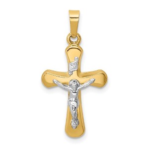 Black Bow Jewelry 14k Two Tone Gold Hollow INRI Crucifix Rounded Cross Pendant - 1 of 4