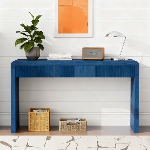 Luxystar Rustic Console Table with 3 Fluted Drawers, Solid Wood Veneer and Natural Wood Grain for Living Room, Hallway - 1 of 4