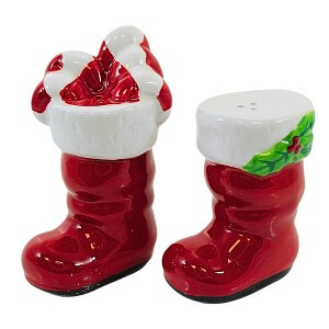Tag 3.75 In Santa Boots S & P Shakers Christmas Candy Canes Holly Salt And Pepper Shakers - 1 of 3