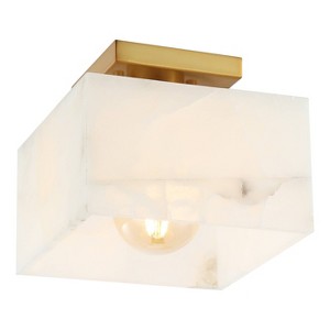 JONATHAN Y Chiara Modern Contemporary Alabaster/Iron LED Semi Flush Mount White Marbling/Brass Gold - 1 of 4
