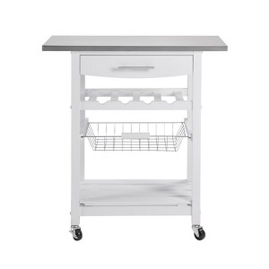 FONTOI Mobile Rolling Kitchen Island with Underneath Drawer, Trolley Serving Cart Slide-Out Wire Storage Basket, White, 15.75"*33.55"*30" - 1 of 4