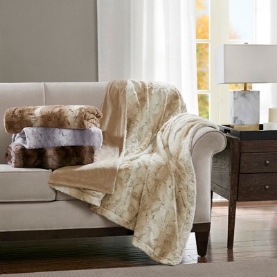 Luxurious Marselle 60"x70" Faux Fur Throw Blanket in Tan