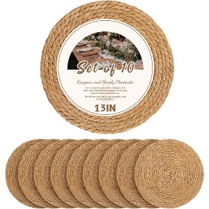 Aoibox Round Woven Placemats Set of 10, Boho Farmhouse Rustic Woven Place Mats for Dining Table Decor, Rattan Wicker Table Mats Jute Braided Chargers - 1 of 4
