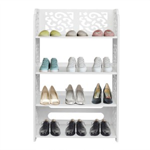 FURNIinspire Shoe Racks Wood 4 Tier Free Standing Shoe Rack Shoe Organizer Multifunctional Shoe Shelf for Entryway, White, 9.4"*16.5"*26" - 1 of 4