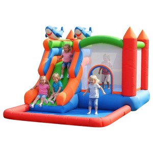5 In 1 Bounce House with Slide, Inflatable Bouncy Castle with Climbing Wall, Blower, Ball Pit, Basketball Hoop, Indoor Outdoor Play Center for Kids - 1 of 4