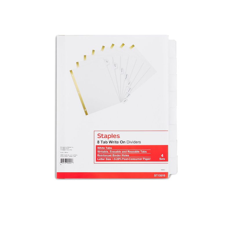 Staples Big Tab Write-On Paper Dividers 8-Tab White 4/Pack (13510/23178) , 1 of 7