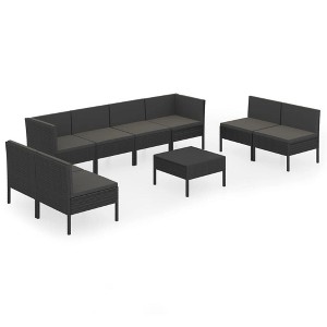 vidaXL Patio Lounge Set Outdoor Sectional Sofa Set Table Poly Rattan Black - 1 of 4