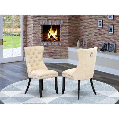 East West Furniture DAP2F23 Dallas Parson Kitchen Chairs - Button Tufted Nailhead Trim Beige Red faux Leather  Dining Chairs, Set of 2, linen white
