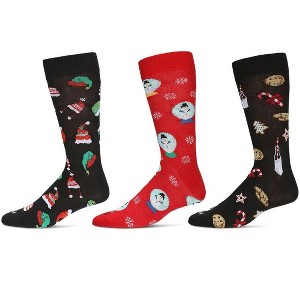 MeMoi Men's 3 Pair Pack Holiday Novelty Crew Socks Black 10-13 - 1 of 4
