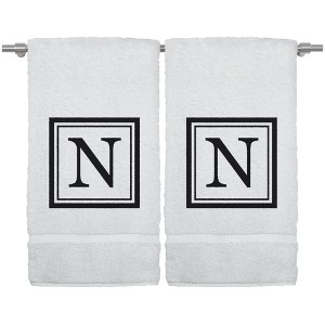 BC BARE COTTON Monogrammed Bath Towel, 27 x 54 Inches Set of 2, Personalized Gift - White - Black Square - 1 of 4