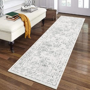 Machine Washable Vintage Floral Rug - Low Pile Non-Slip & Stain Resistant Carpet , Beige 5x7 - 1 of 4