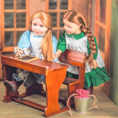 Brown Wooden Double School Desk for 18 Inch Dolls