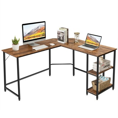 Costway L Shaped Corner Computer Desk Home Office Workstation w/ Storage Shelves