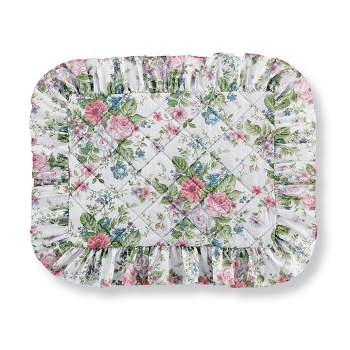 Collections Etc Floral Bouquet with Shades of Pink, Blue, and Sage Quilted Pillow Sham with Ruffled Trim - Seasonal Bedding