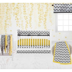 Bacati - Ikat Dots Giraffe Yellow Grey Neutral 10 pc Crib Set with Long Rail Guard Cover & 4 Muslin Swaddling Blankets - 1 of 4