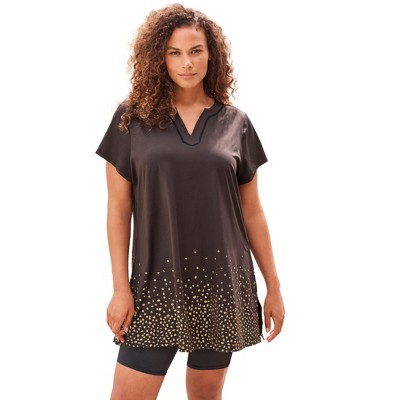 Swim 365 Women's Plus Size Longer Length Short-Sleeve Swim Tunic