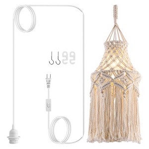 Aoibox Boho Plug-in Pendant Light with Macrame Shade, Hanging Lamp with Cord, On/Off Switch, Bohemian Fixture for Bedroom, Living Room - 1 of 4