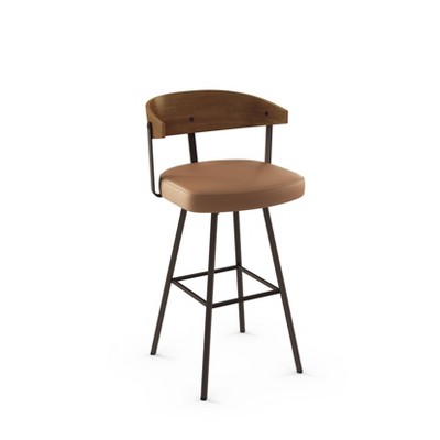 Quinton Swivel Counter Height Barstool Caramel Faux Leather/Brown Wood - Amisco