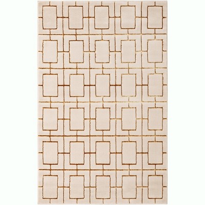 Rectangular White and Gold Geometric Stain-Resistant Area Rug
