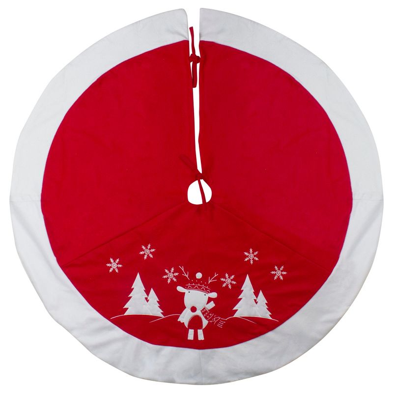Northlight 48" Red and White Winter Reindeer Embroidered Christmas Tree Skirt, 2 of 5