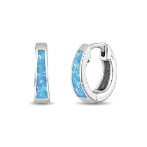 Girls' Chunky Simulated Opal Inlay Huggie Hoop Sterling Silver Earrings - In Season Jewelry - 1 of 4