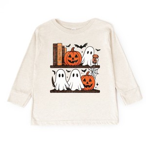 Halloween Bookshelf Ghosts - Toddler Long Sleeve Graphic Tee and Youth Long Sleeve Graphic T-Shirt - 1 of 3