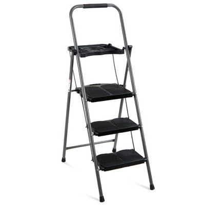 Best Choice Products 3-Step Portable Folding Anti-Slip Steel Ladder w/ Hand Grip, Utility Tray, 330lb Capacity