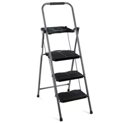 Best Choice Products 3-Step Portable Folding Anti-Slip Steel Ladder w/ Hand Grip, Utility Tray, 330lb Capacity