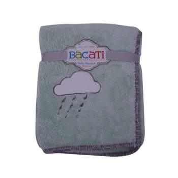 Bacati - Clouds Mint Grey Embroidered Plush Baby Stroller Blanket 30 x 40 inches