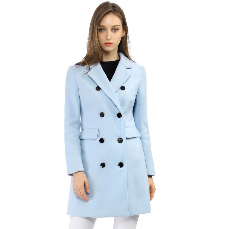 Allegra K Women's Elegant Notched Lapel Double Breasted Long Sleeve Winter Overcoat, 3 of 8