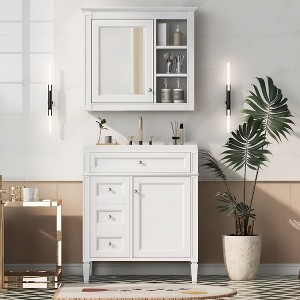 Vynxaria Modern Independent Bathroom Vanity with Mirror Cabinet, 3-Hole Basin (32mm Faucet Fit), Soft-Close Doors, Easy Assembly - 1 of 4