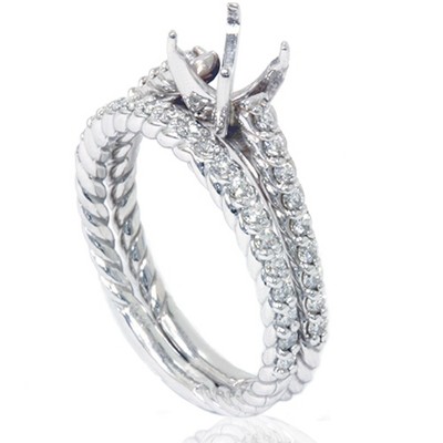 Pompeii3 5/8ct Braided Cathedral Pave Ring Set 14k White Gold - Size 5. ...