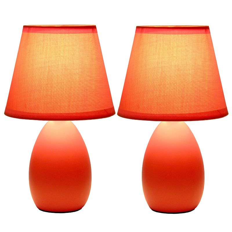 (Set of 2) 9.45" Petite Ceramic Oblong Bedside Table Desk Lamps with Matching Tapered Drum Shade - Creekwood Home, 2 of 11