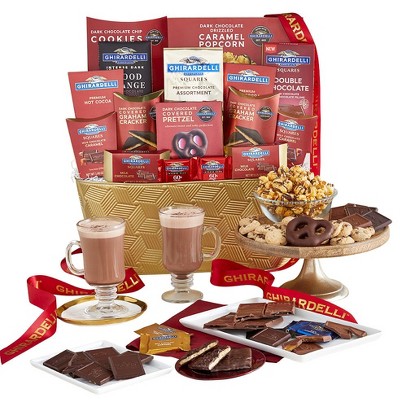 GreatFoods with Ghirardelli Chocolates, Cookies and Sweets Ultimate Gift Basket Brimming with Chocolate Classics-Red Ribbon