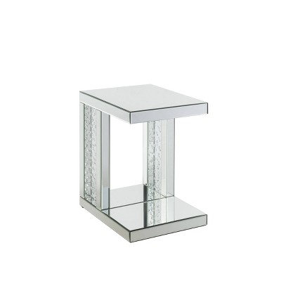 Mirrored Glass Accent Table with Crystal Inlay