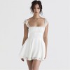 Women's Lace Trim Square Neck Bodycon Dress | French Style Backless Slip Midi Dress with Spaghetti Straps - 4 of 4