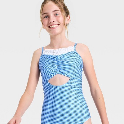 Art Class Girls' Gingham One Piece Swimsuit - art class™ Blue L — фото 3