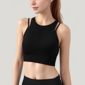 Anna-Kaci Active Women's Ribbed High Neck Crop Top with Double Strap Detail - 1 of 4