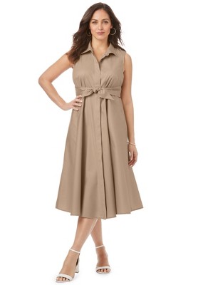 Jessica London Women's Plus Size Stretch Cotton Sleeveless Shirtdress