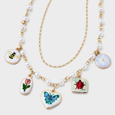 Bug Charm with Acrylic Pearl Necklace Set 2pc - Universal Thread™ Gold/White