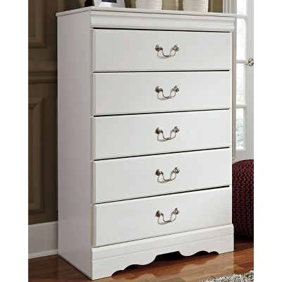 Anarasia White 5-Drawer Chest with Pewter Hardware