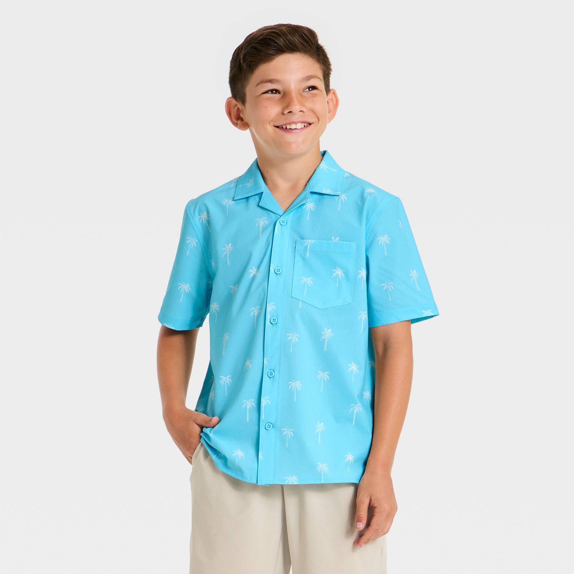 Boys' Short Sleeve Seersucker Button-Down Shirt - All In Motion™