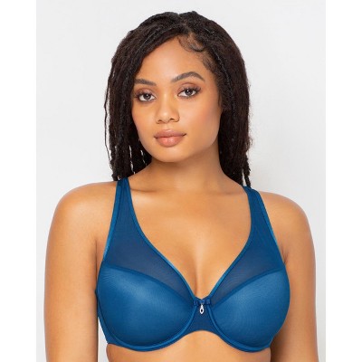 Curvy Couture Sheer Mesh Full Coverage Unlined Underwire Bra in Blue  Sapphire - Busted Bra Shop