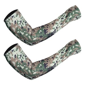Unique Bargains Basketball Sports Camouflage Cooling Arm Elbow Compression Sleeve Green Brown Blue 1 Pair - 1 of 4