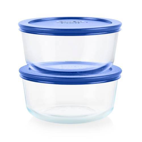 Pyrex Simply Store 4pc 4 Cup Round Glass Food Storage Value Pack - Blue