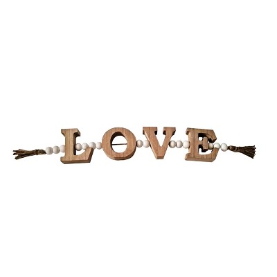 VIP Wood 24.5 in. Brown Love Wall Sign with Beads