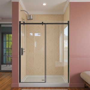 Glass shower door, sliding door, with 5/16" tempered glass and Matted Black finish - 1 of 4