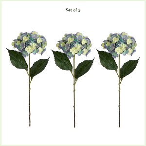 Nearly Natural 20-in Artificial Hydrangea Flower Stems, Set of 3, Blue - 1 of 3